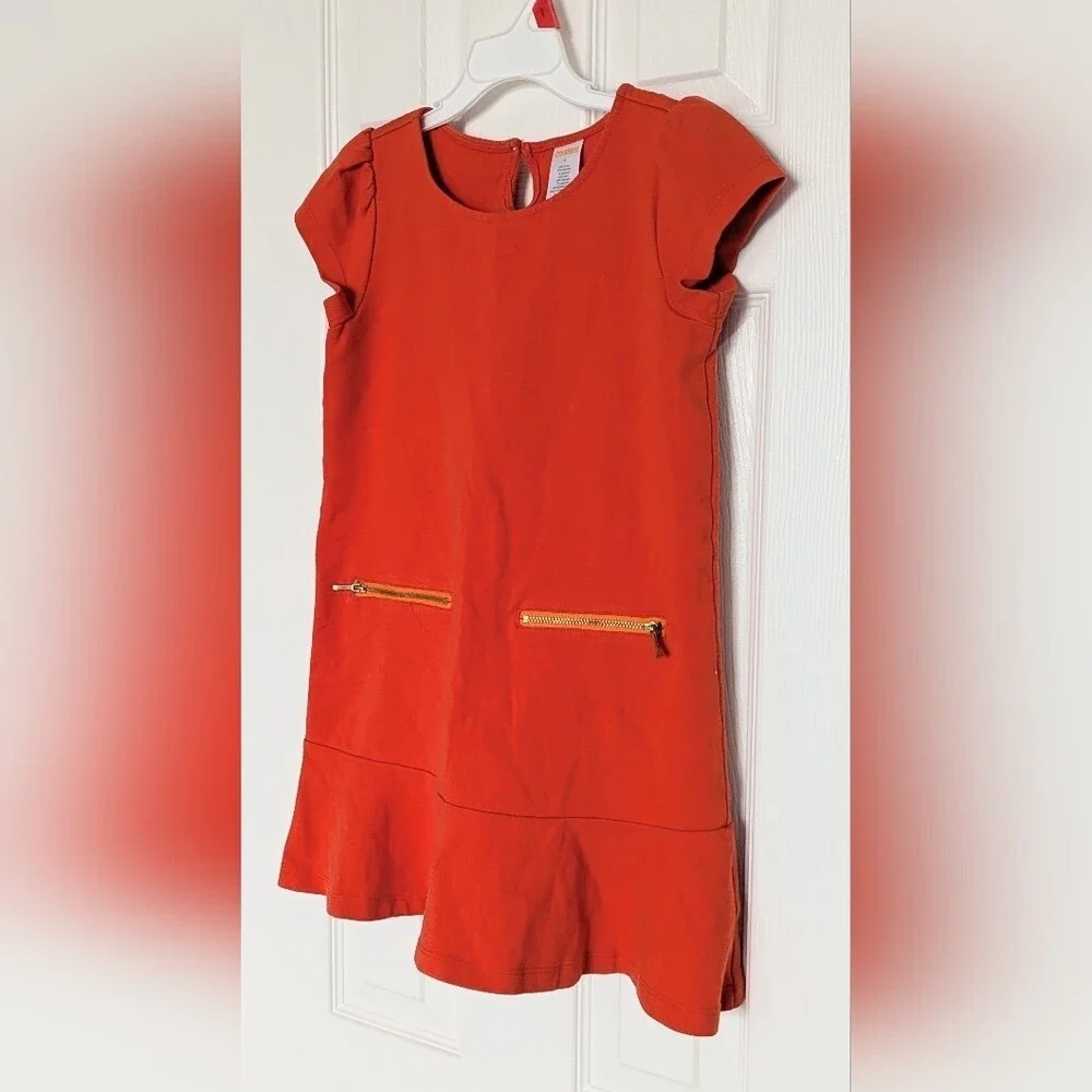 Gymboree Kids' (Size 8) Bright Orange Dress w/Gold Zippers & Ruffled Hem